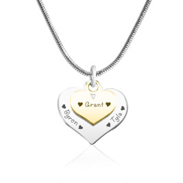 Personalised Double Heart Necklace - Two Tone - Gold n Silver