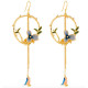 Long Tassel Hook Drop Earrings With Enamel Flower And Bird