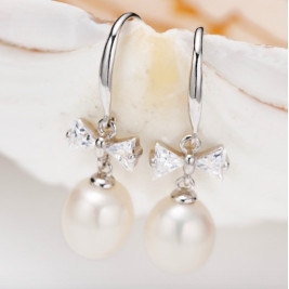 Freshwater Pearl Earrings On Sterling Silver Hooks With Bow