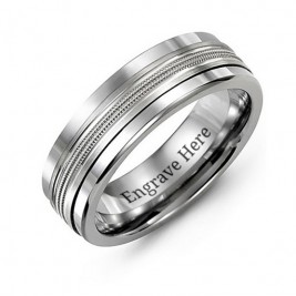 Men's Modern Beaded Centre Tungsten Band Ring