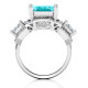 Sterling Silver Emerald Cut Trinity Ring with Triple Halo