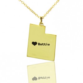 Custom Utah State Shaped Necklaces With Heart  Name Gold Plated