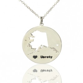 Custom Alaska Disc State Necklaces With Heart  Name Silver