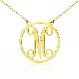 Solid Gold 18ct Single Initial Circle Monogram Necklace