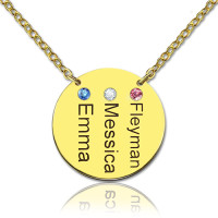 Disc Birthstone Family Names Necklace in 18ct Gold Plated