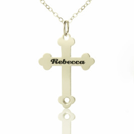 Silver Rebecca Font Cross Name Necklace