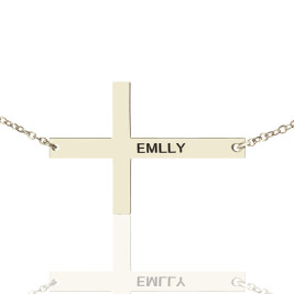 Engraved Silver Latin Cross Name Necklace 1.6"