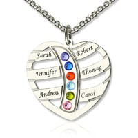 Moms Necklace With Kids Name  Birthstone In Sterling Silver