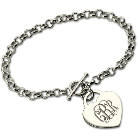 Personalized Sterling Silver 20mm Monogram Charm Bracelet | One Size | Bracelets Charm Bracelets | Monogrammable|Personalized | Gifts for Her