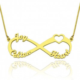 Heart Infinity Necklace 1-3 Names 18ct Gold Plated
