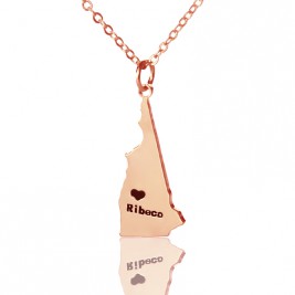 Custom New Hampshire State Shaped Necklaces With Heart  Name Rose Gold