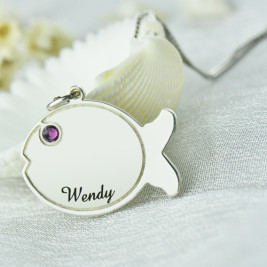 Fish Necklace Engraved Name Sterling Silver