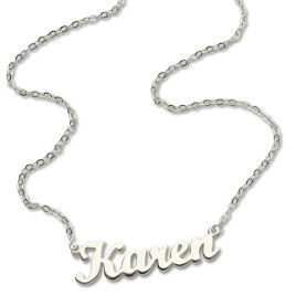 Solid 18ct White Gold Plated Karen Style Name Necklace