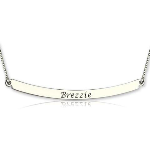 Sterling silver curved sale bar necklace