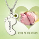 Personalised Mothers Baby Feet Necklace with birthstone  Name
