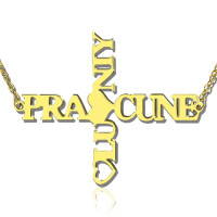 Personalised Two Name Cross Necklace Gold Plated 925 Silver