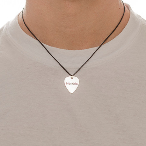 Engraved guitar store pick necklace