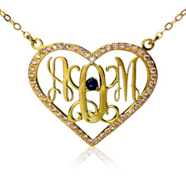 Birthstone Heart Monogram Necklace 18ct Gold Plated