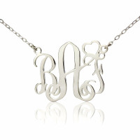 Personalised Initial Monogram Necklace 18ct White Gold Plated With Heart