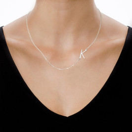 Silver Side Initial Necklace	