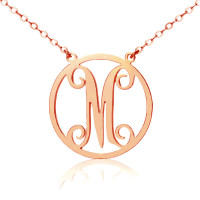 Solid Rose Gold 18ct Single Initial Circle Monogram Necklace
