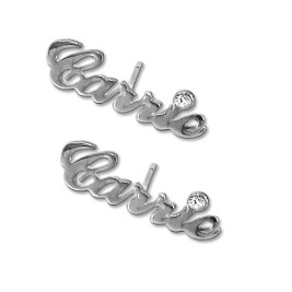 Sterling Silver Name Stud Earring with Crystal (PAIR)