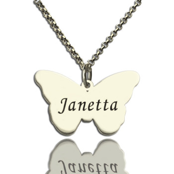 Personalised Charming Butterfly Pendant Name Necklace Silver