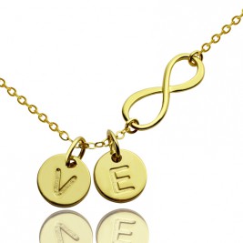 Infinity Necklace With Disc Initial Charm 18ct Gold Plated