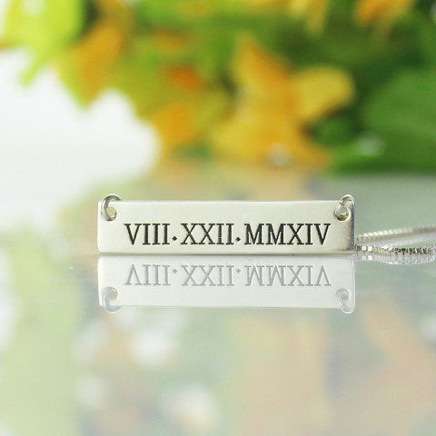 Sterling silver roman numeral clearance bar necklace