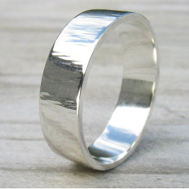 Hammered Silver Ring With Tree Bark Finish